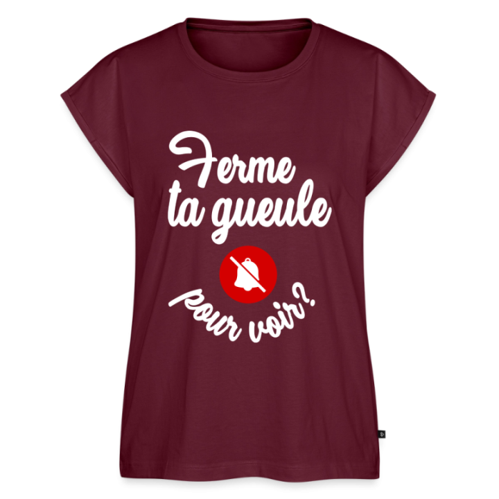 T-shirt à manches retroussées femme - Ferme ta gueule pour voir - bourgogne - front