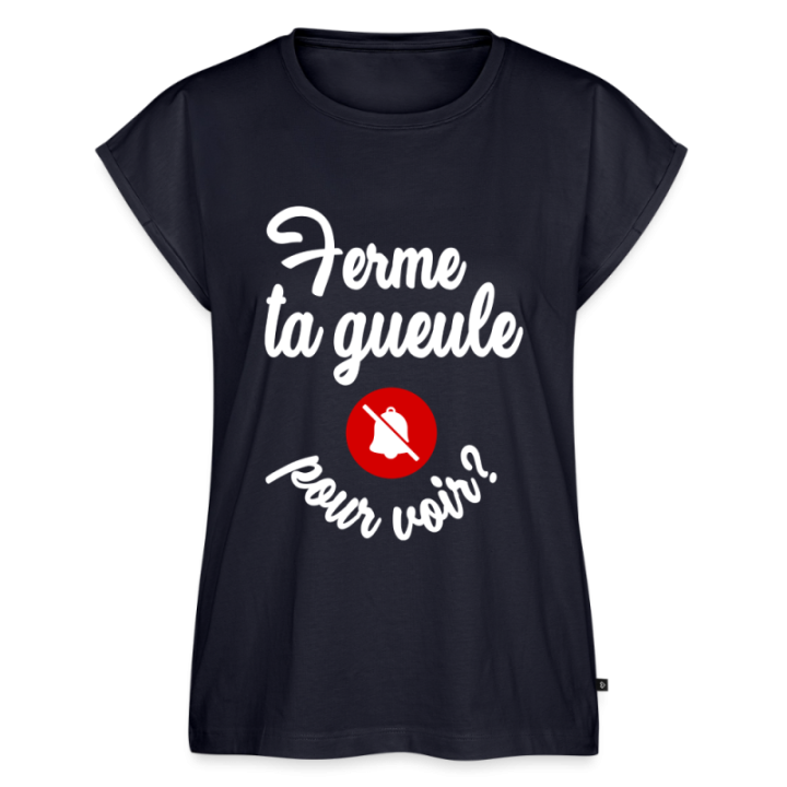 T-shirt à manches retroussées femme - Ferme ta gueule pour voir - bleu marine - front