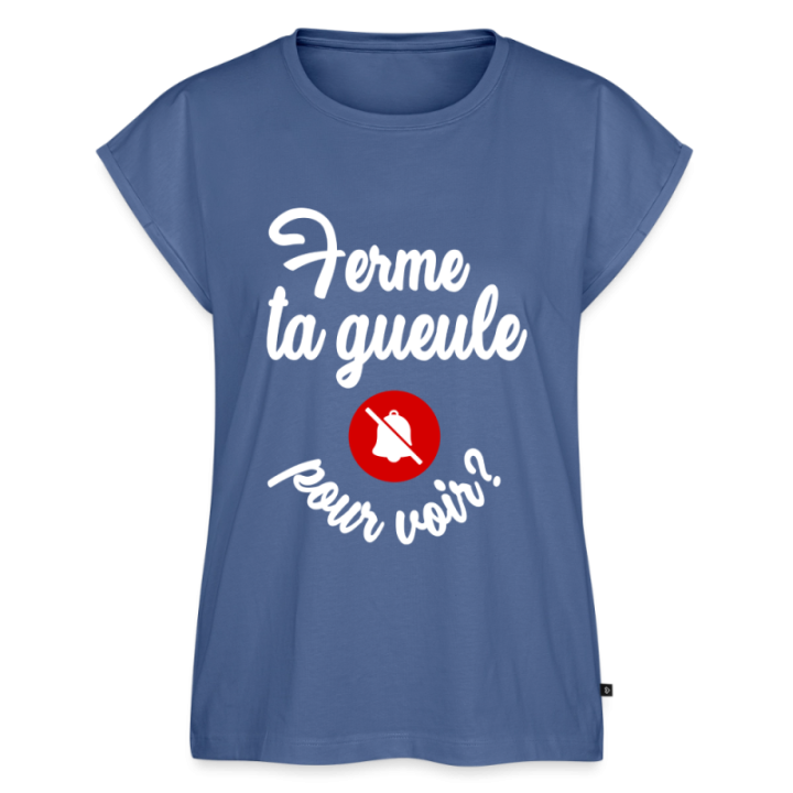 T-shirt à manches retroussées femme - Ferme ta gueule pour voir - bleu pigeon - front
