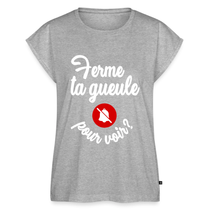 T-shirt à manches retroussées femme - Ferme ta gueule pour voir - gris chiné - front