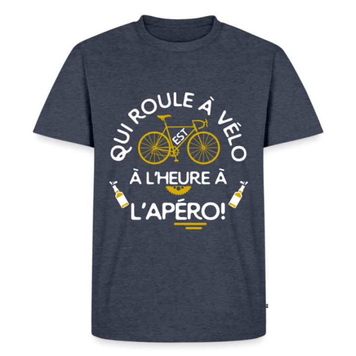 T-shirt premium homme - Qui roule à vélo arrive à l'apéro - bleu jeans  - front
