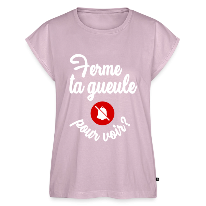 T-shirt à manches retroussées femme - Ferme ta gueule pour voir - rose poudré - front
