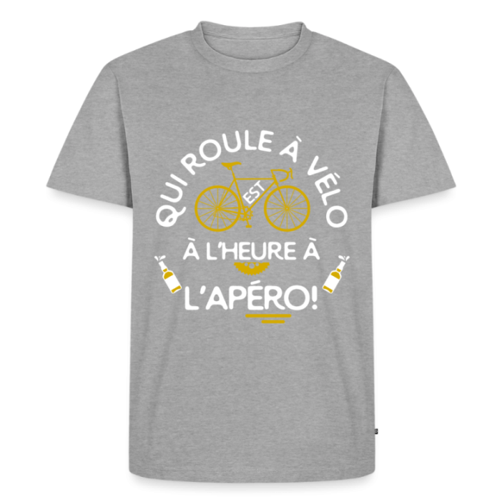 T-shirt premium homme - Qui roule à vélo arrive à l'apéro - gris chiné - front