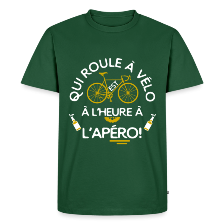 T-shirt premium homme - Qui roule à vélo arrive à l'apéro - vert bouteille - front