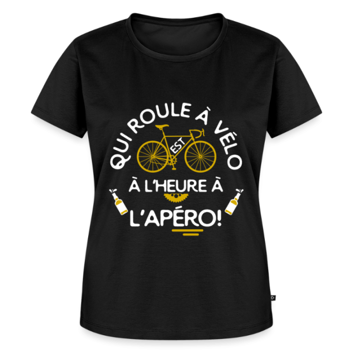 T-shirt premium femme - Qui roule à vélo arrive à l'apéro - noir - front