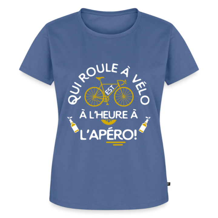 T-shirt premium femme - Qui roule à vélo arrive à l'apéro - bleu pigeon - front