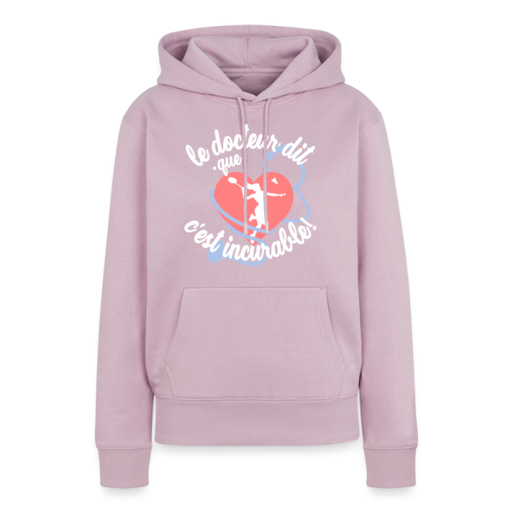 Sweat-shirt à capuche premium femme - Le badminton: c'est incurable - rose poudré - front