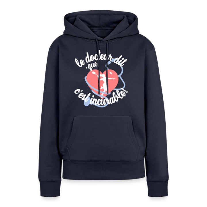 Sweat-shirt à capuche premium femme - Le badminton: c'est incurable - bleu marine - front