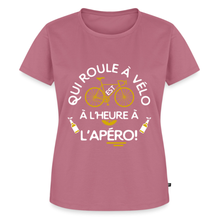 T-shirt premium femme - Qui roule à vélo arrive à l'apéro - mauve - front
