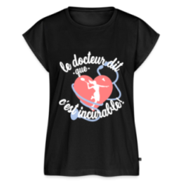 T-shirt à manches retroussées femme - Le badminton: c'est incurable - noir - front