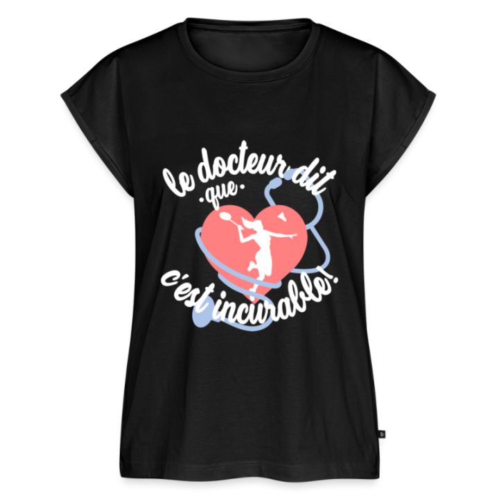 T-shirt à manches retroussées femme - Le badminton: c'est incurable - noir - front