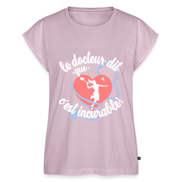 T-shirt à manches retroussées femme - Le badminton: c'est incurable - rose poudré - front