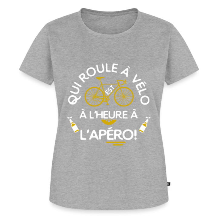 T-shirt premium femme - Qui roule à vélo arrive à l'apéro - gris chiné - front