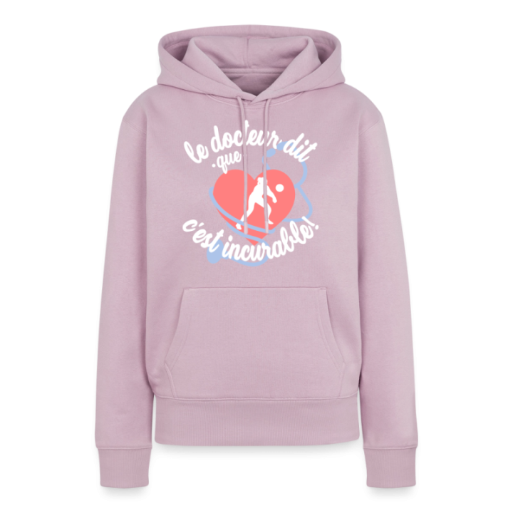 Sweat-shirt à capuche premium femme - Le volley: c'est incurable - rose poudré - front