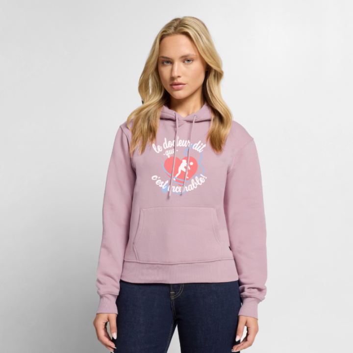 Sweat-shirt à capuche premium femme - Le volley: c'est incurable - rose poudré - front