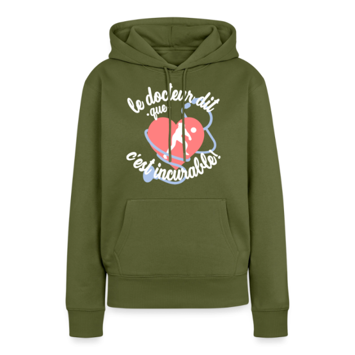 Sweat-shirt à capuche premium femme - Le volley: c'est incurable - kaki - front