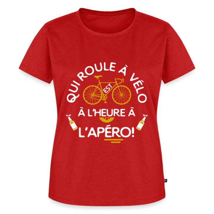 T-shirt premium femme - Qui roule à vélo arrive à l'apéro - rouge - front