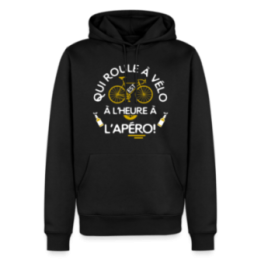 Sweat-shirt à capuche premium homme - Qui roule à vélo arrive à l'apéro - noir - front