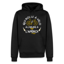 Sweat-shirt à capuche premium homme - Qui roule à vélo arrive à l'apéro