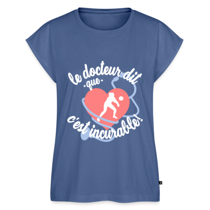 T-shirt à manches retroussées femme - Le volley: c'est incurable - bleu pigeon - front