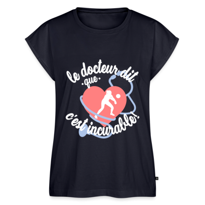 T-shirt à manches retroussées femme - Le volley: c'est incurable - bleu marine - front