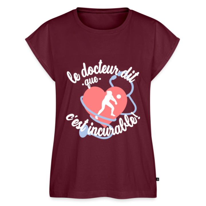 T-shirt à manches retroussées femme - Le volley: c'est incurable - bourgogne - front