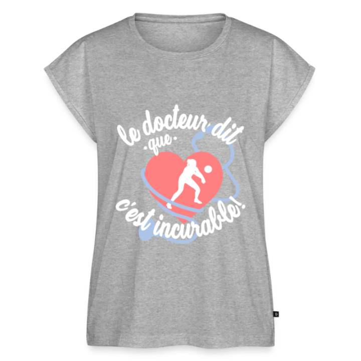 T-shirt à manches retroussées femme - Le volley: c'est incurable - gris chiné - front