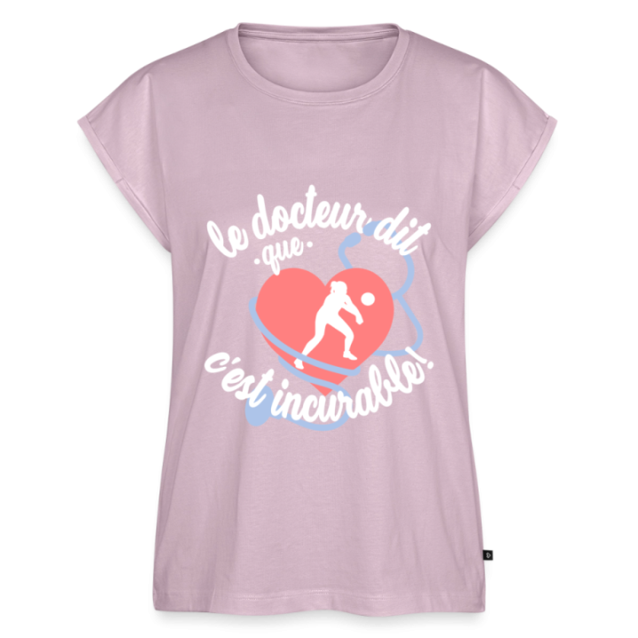 T-shirt à manches retroussées femme - Le volley: c'est incurable - rose poudré - front