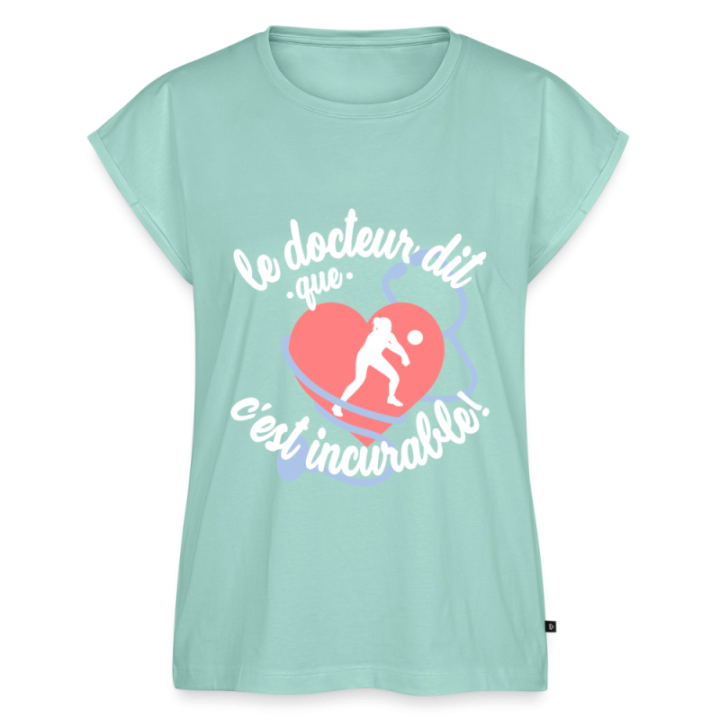 T-shirt à manches retroussées femme - Le volley: c'est incurable - menthe  - front
