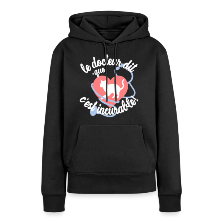 Sweat-shirt à capuche premium femme - Les chats: c'est incurable - noir - front