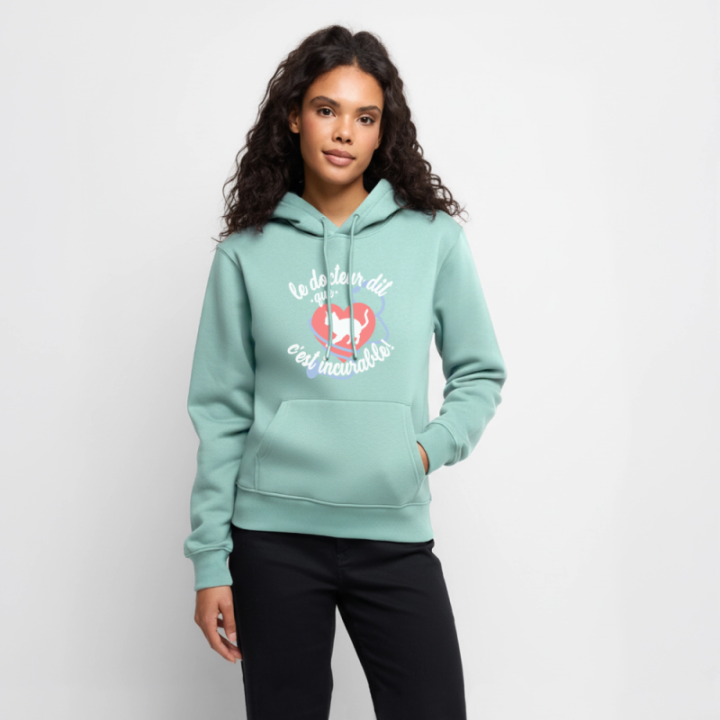 Sweat-shirt à capuche premium femme - Les chats: c'est incurable - menthe  - front