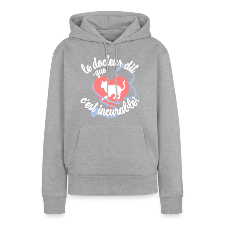 Sweat-shirt à capuche premium femme - Les chats: c'est incurable - gris chiné - front