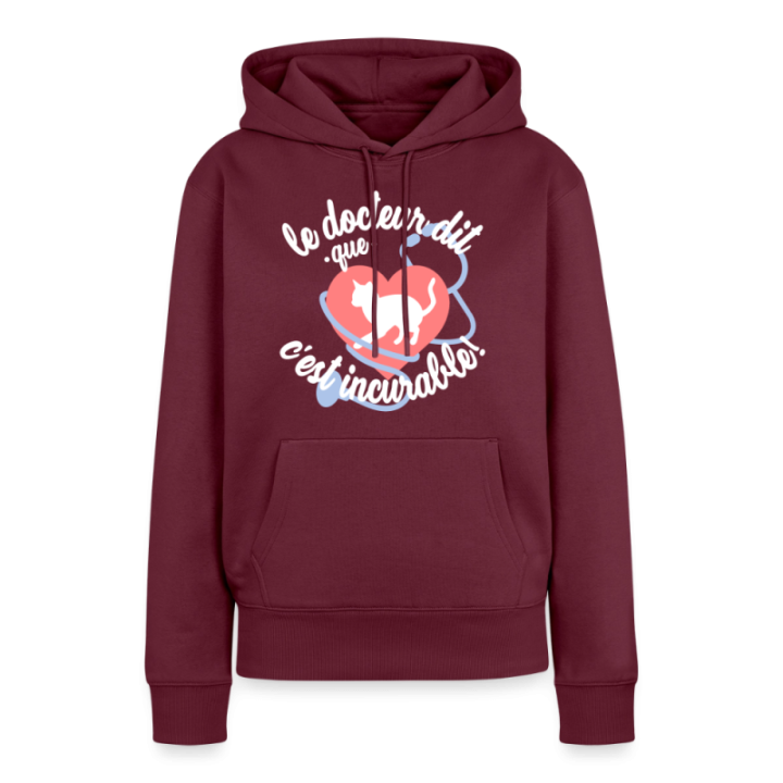 Sweat-shirt à capuche premium femme - Les chats: c'est incurable - bourgogne - front