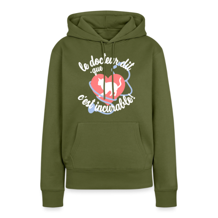 Sweat-shirt à capuche premium femme - Les chats: c'est incurable - kaki - front