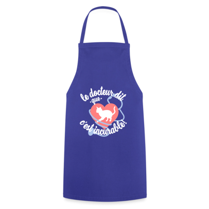 Tablier de cuisine - Les chats: c'est incurable - bleu royal - front