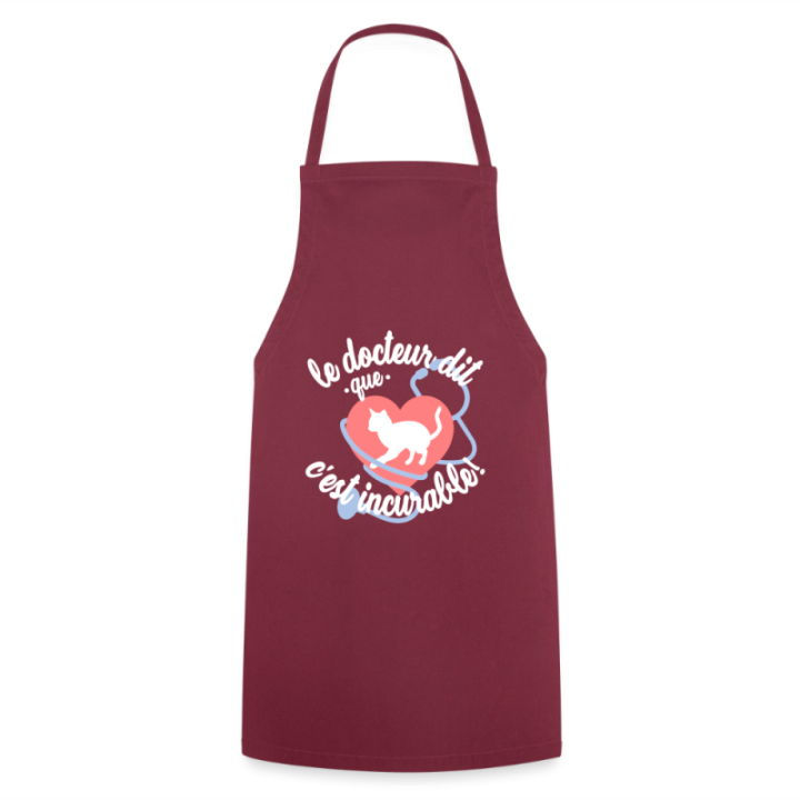 Tablier de cuisine - Les chats: c'est incurable - bordeaux - front