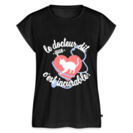T-shirt à manches retroussées femme - Les chats: c'est incurable - noir - front
