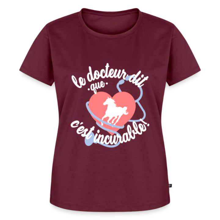T-shirt premium femme - Le cheval: c'est incurable - bourgogne - front