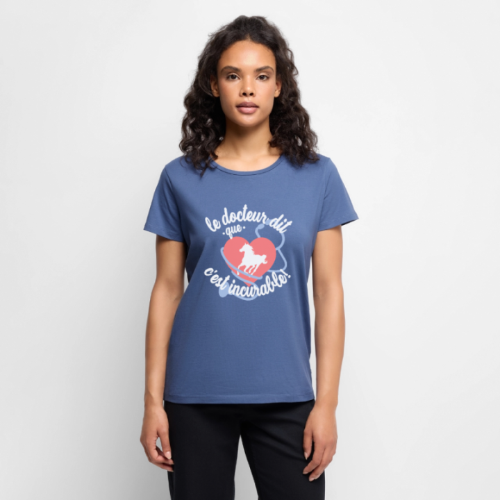 T-shirt premium femme - Le cheval: c'est incurable - bleu pigeon - front