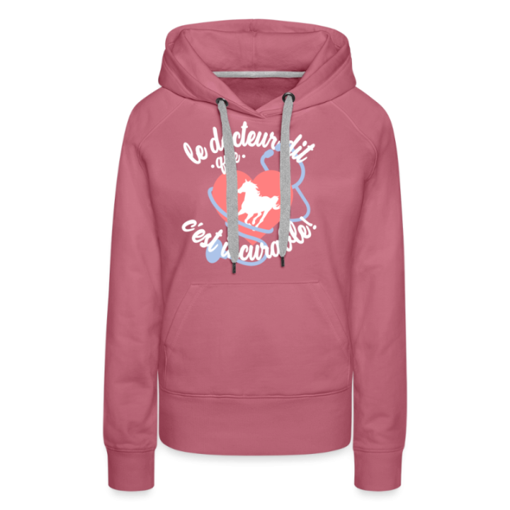 Sweat-shirt à capuche premium femme - Le cheval: c'est incurable - mauve - front