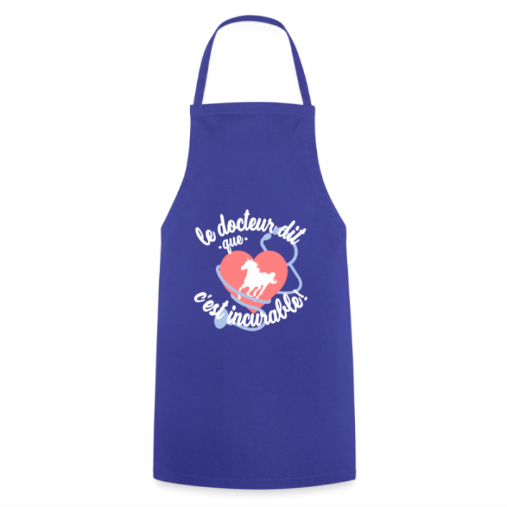 Tablier de cuisine - Le cheval: c'est incurable - bleu royal - front