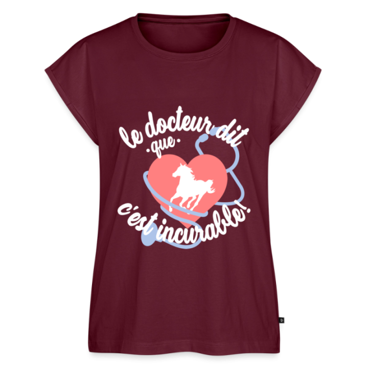 T-shirt à manches retroussées femme - Le cheval: c'est incurable - bourgogne - front