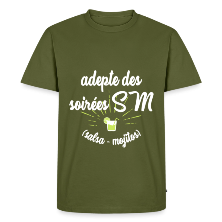 T-shirt premium homme - Soirées SM: Salsa et Mojitos - kaki - front