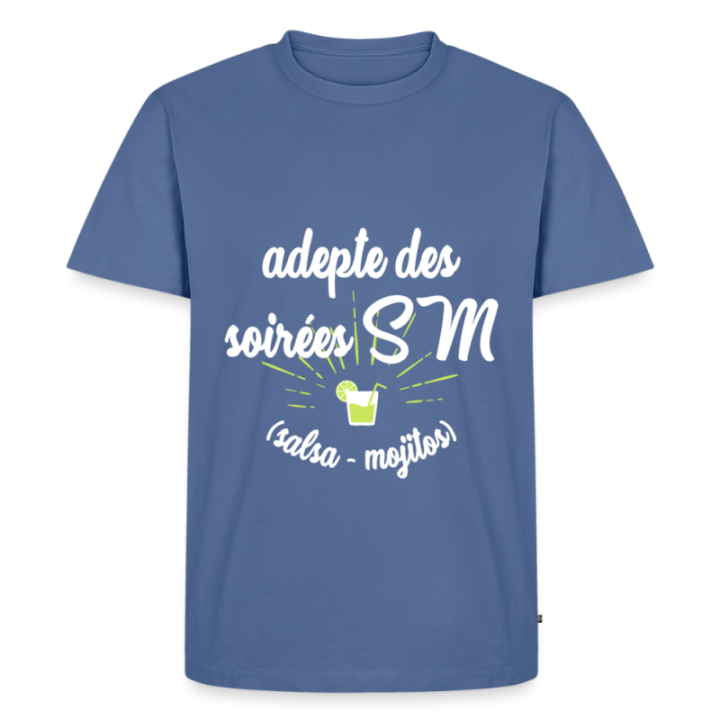 T-shirt premium homme - Soirées SM: Salsa et Mojitos - bleu pigeon - front
