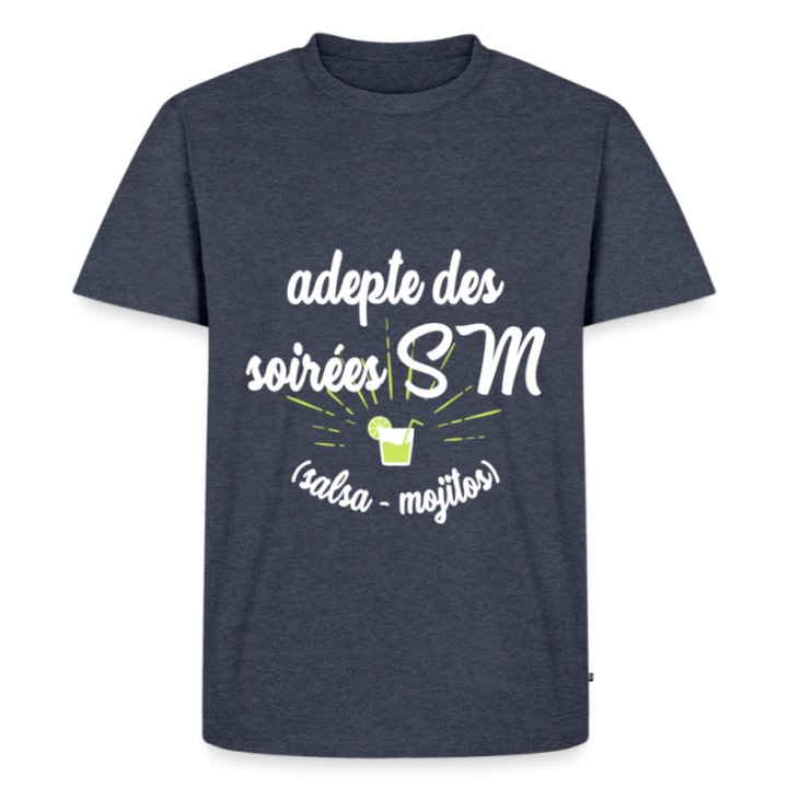 T-shirt premium homme - Soirées SM: Salsa et Mojitos - bleu jeans  - front