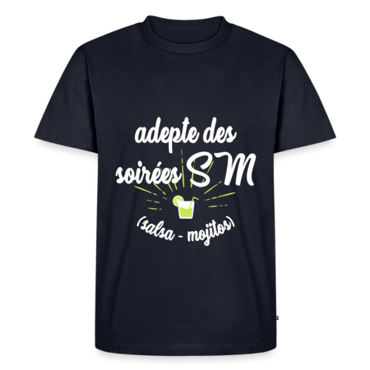 T-shirt premium homme - Soirées SM: Salsa et Mojitos - bleu marine - front