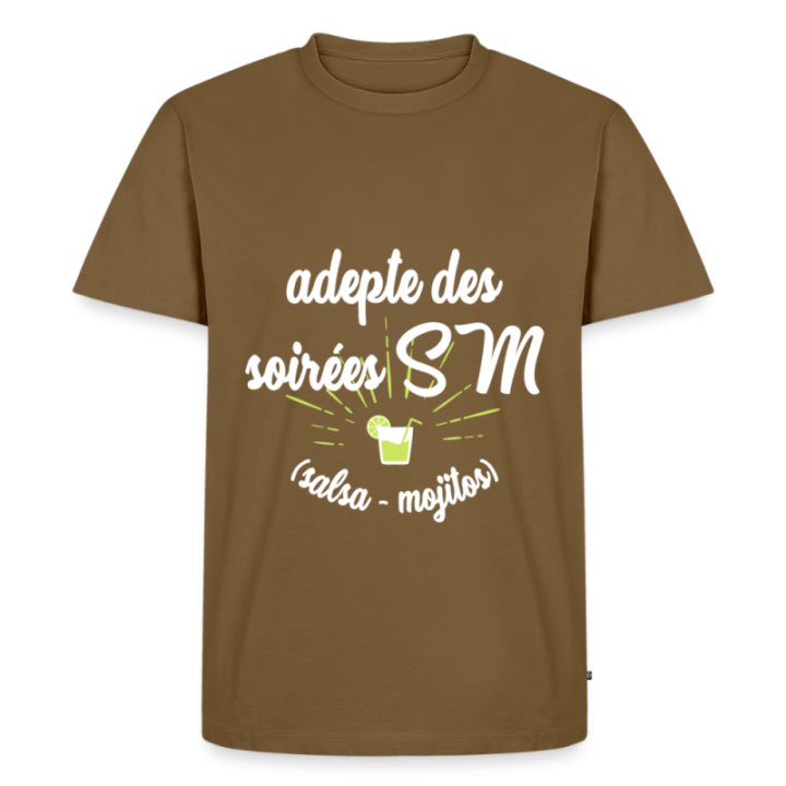 T-shirt premium homme - Soirées SM: Salsa et Mojitos - marron noisette - front