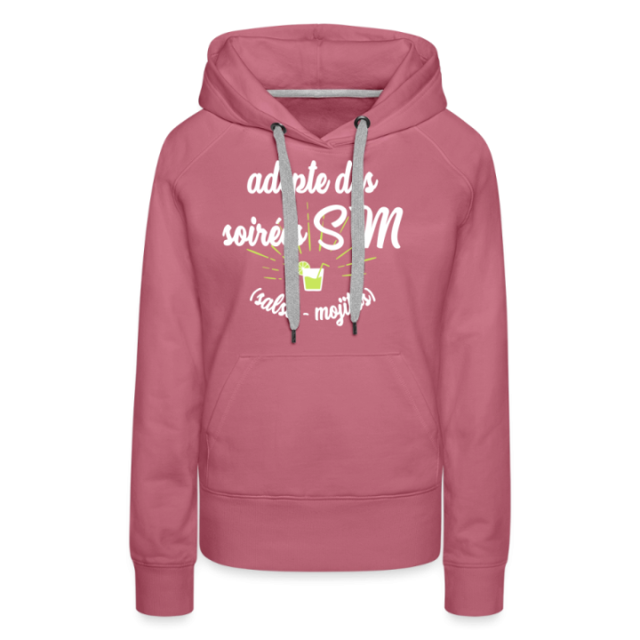 Sweat-shirt à capuche premium femme - Soirées SM: Salsa et Mojitos - mauve - front