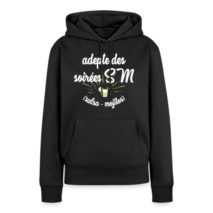 Sweat-shirt à capuche premium femme - Soirées SM: Salsa et Mojitos - noir - front