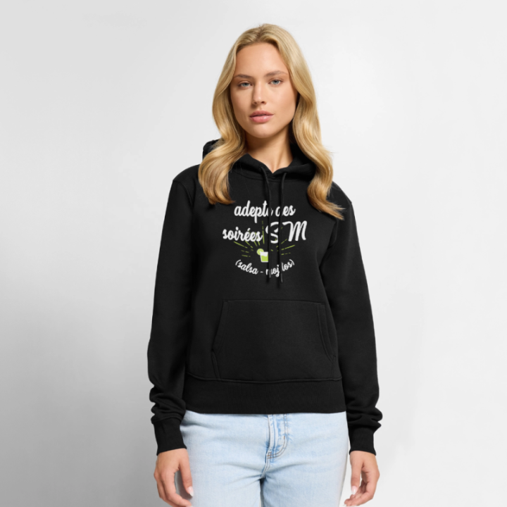 Sweat-shirt à capuche premium femme - Soirées SM: Salsa et Mojitos - noir - front